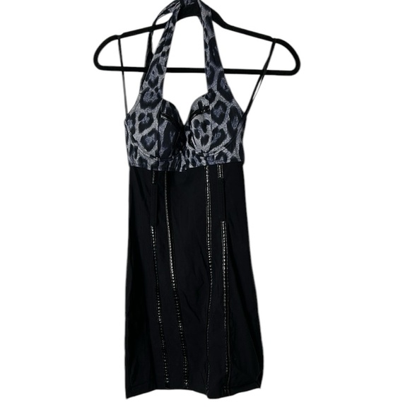 Vintage tie wrap halter corset dress,animal print,bustier,goth,bodycon,sexy - Picture 14 of 17